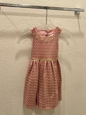 Tahari Pink Textured Sleeveless Dress with Gold Waist Trim